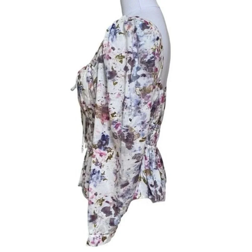 J. Crew x Flora Obscura Blouse Cinched-waist Top in Kaleidoscope Floral NWT